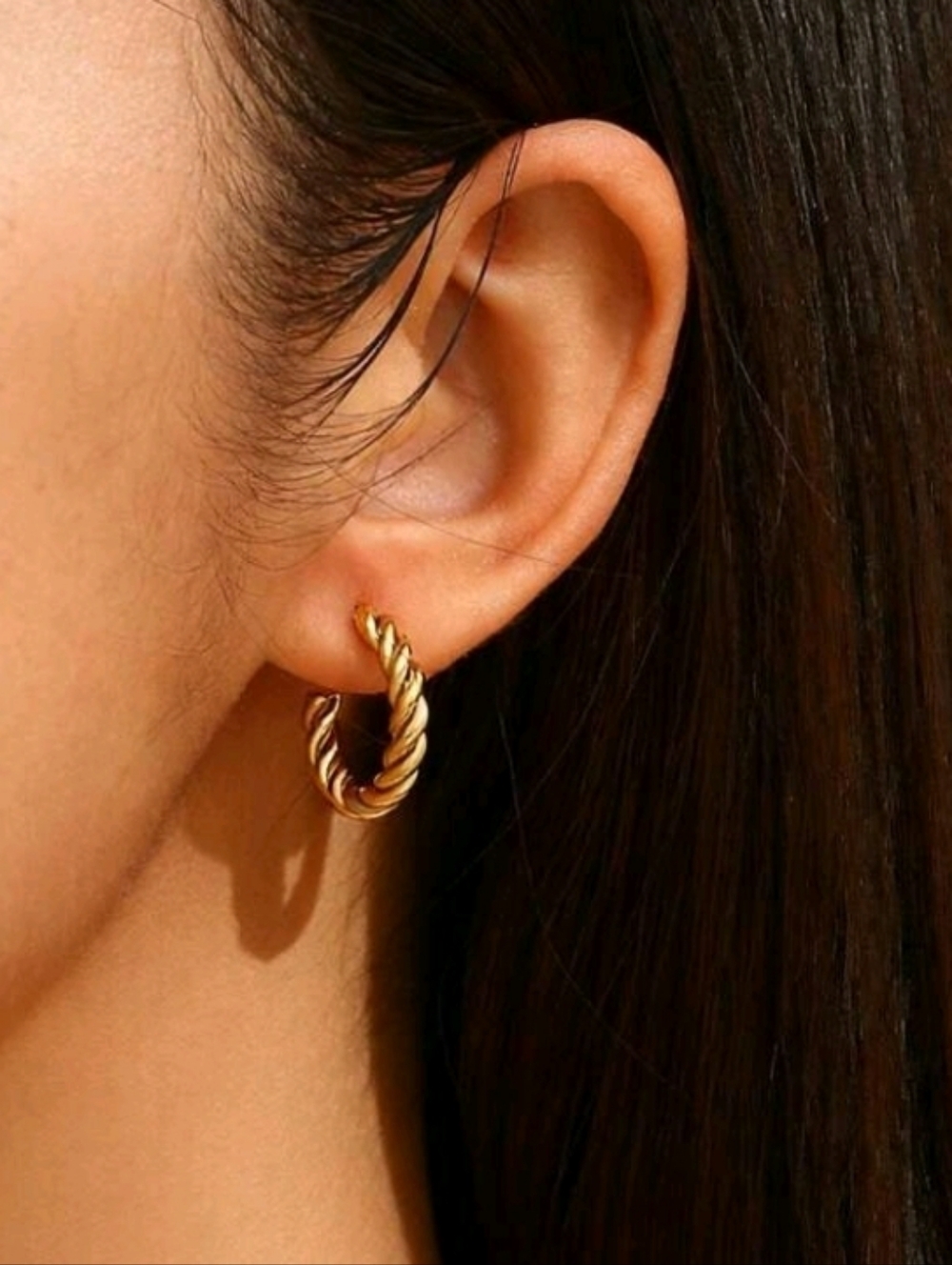 NEW! 18k Gold Plated Small Twisted Open Hoop Earrings Women Jewelry